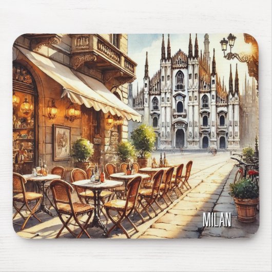 Tapis De Souris Café à Milan Aquarelle Peinture Mug (Devant)