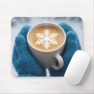 Tapis De Souris Café d'hiver avec mitaines et flocon de neige