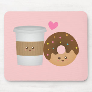 Tapis De Souris Café et beignet mignons dans l'amour, paire