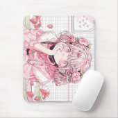 Tapis De Souris Café rose Kawaii Anime Girl (Avec souris)