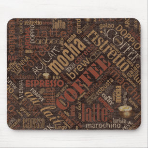 Tapis De Souris Café sur Burlap Word Cloud Brown ID283
