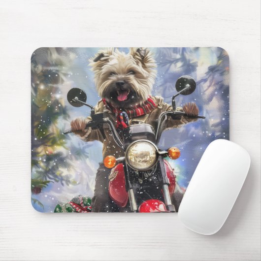 Tapis De Souris Cairn Terrier Chien équitation Moto Noël (Avec souris)