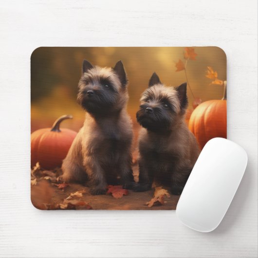 Tapis De Souris Cairn Terrier Chiot Automne Citrouille de plaisir (Avec souris)