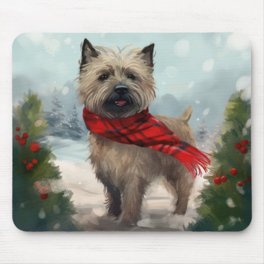 Tapis De Souris Cairn Terrier Dog dans Noël de neige (Devant)