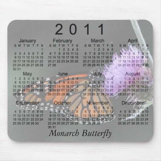 Tapis De Souris Calendrier 2011 de papillon de monarque (Devant)