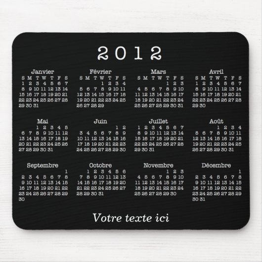 Tapis De Souris Calendrier 2012 français (Devant)
