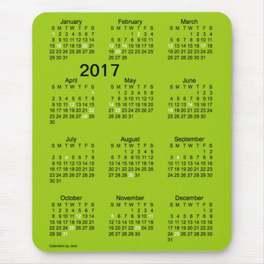 Tapis De Souris Calendrier 2017 vert de vacances de gros (Devant)