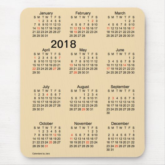 Tapis De Souris Calendrier 2018 de blé de vacances de gros (Devant)