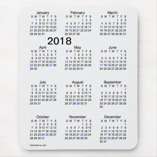 Tapis De Souris Calendrier 2018 de vacances de gros caractères par (Devant)