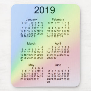 Tapis De Souris Calendrier 2019 de gros caractères d'arc-en-ciel
