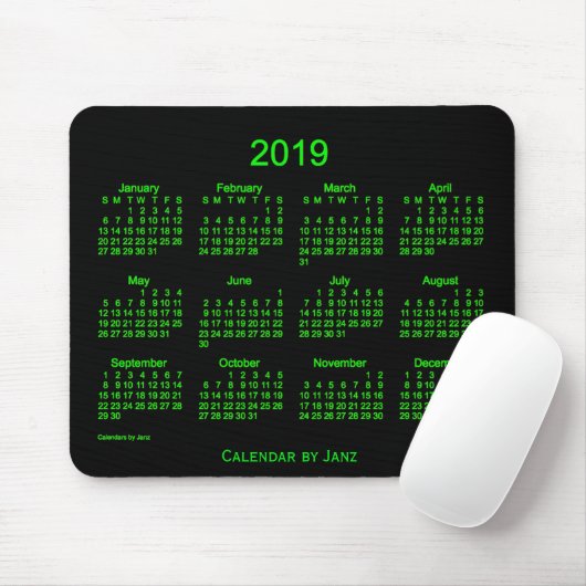 Tapis De Souris Calendrier 2019 vert au néon par Janz (Avec souris)