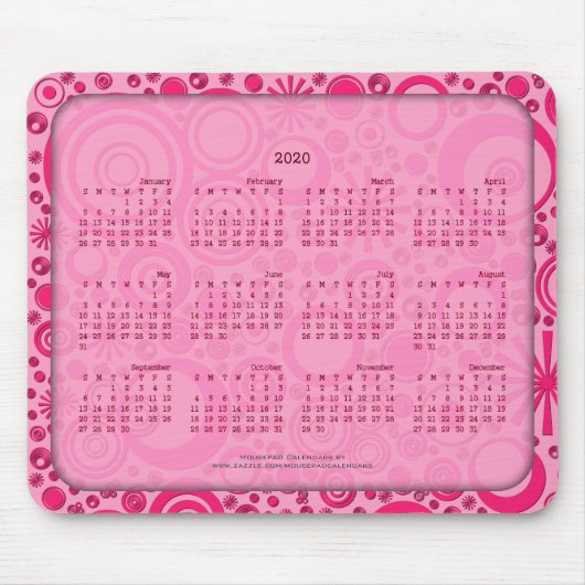 Tapis De Souris Calendrier 2020 Mousepad, Arrondis 2 Tone Rose (Devant)