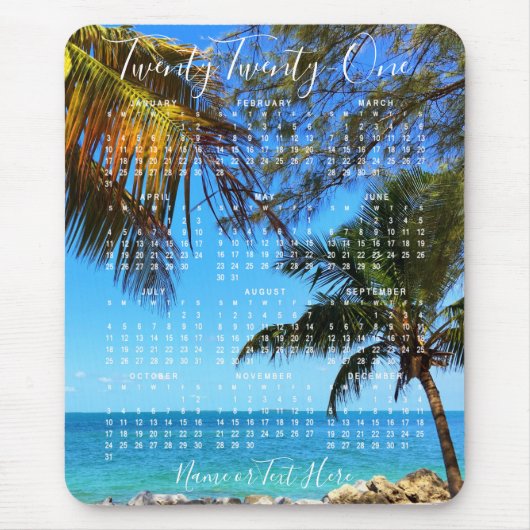 Tapis De Souris Calendrier 2021 Plage tropicale ou votre script ph (Devant)