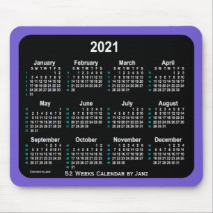 Tapis De Souris Calendrier 2021 Slate Blue Neon 52 semaines par Ja