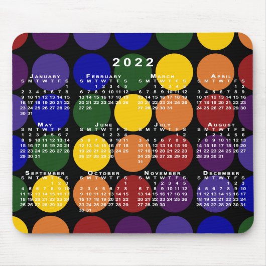 Tapis De Souris Calendrier 2022 LGBTQ Pois arc-en-ciel en noir (Devant)
