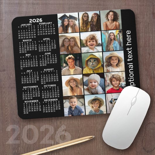 Tapis De Souris Calendrier 2023 - 15 photo collage noir