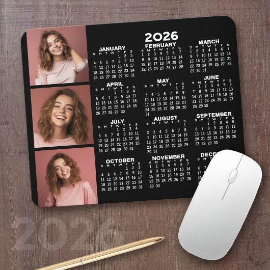 Tapis De Souris Calendrier 2023 avec 3 Collage photo - noir