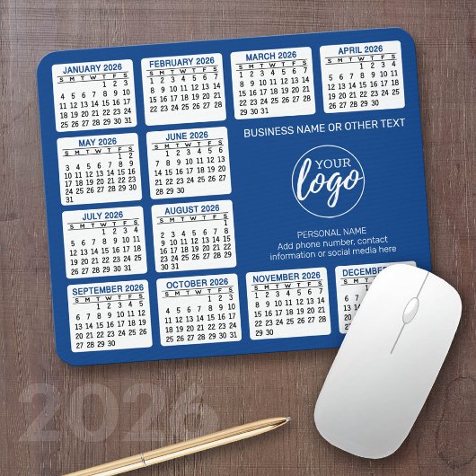 Tapis De Souris Calendrier 2023 avec logo, Coordonnées Bleu