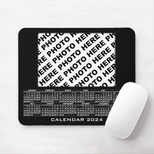 Tapis De Souris Calendrier 2024 Ajouter 1 Photos Mousepad Noir (Avec souris)
