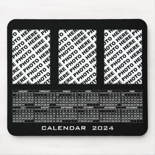 Tapis De Souris Calendrier 2024 Ajouter 3 Photos Verticales Mousep (Devant)