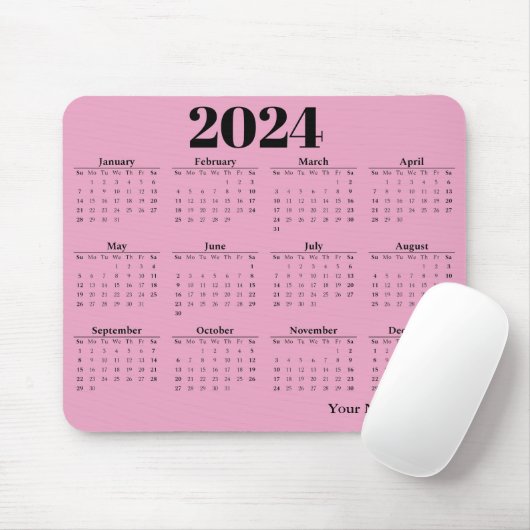 Tapis De Souris Calendrier 2024 arrière - plan rose (Avec souris)