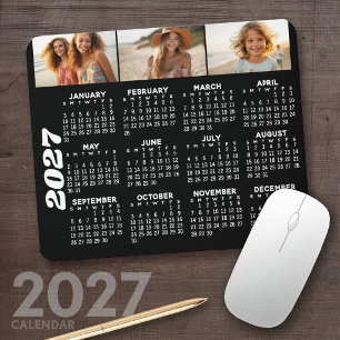 Tapis De Souris Calendrier 2024 avec 3 collages de photos - noir