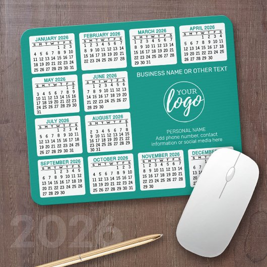 Tapis De Souris Calendrier 2024 avec logo, Coordonnées Bleu