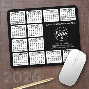 Tapis De Souris Calendrier 2024 avec logo, Coordonnées Noir