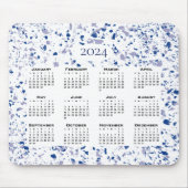 Tapis De Souris Calendrier 2024 Blue White Grey Terrazzo Moderne (Devant)