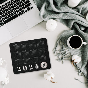 Tapis De Souris Calendrier 2024 Monogramme sous le Ciel Nocturne É