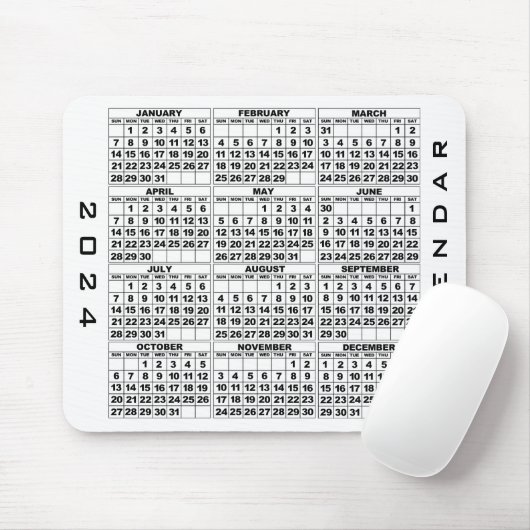 Tapis De Souris Calendrier 2024 Mousepad Blanc (Avec souris)