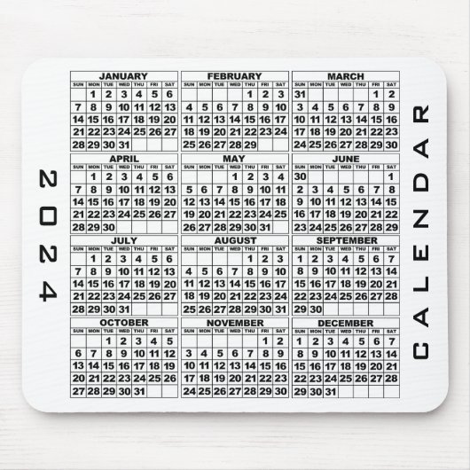 Tapis De Souris Calendrier 2024 Mousepad Blanc (Devant)