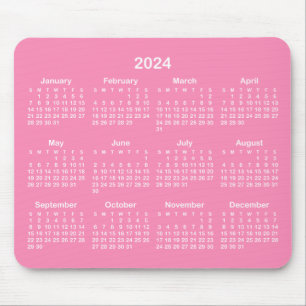 Tapis De Souris Calendrier 2024 Rose Clair et Blanc
