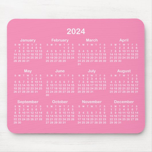 Tapis De Souris Calendrier 2024 rose et blanc clair (Devant)