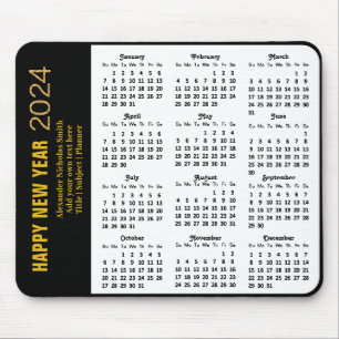 Tapis De Souris Calendrier 2024 Script Or moderne Noir minimaliste