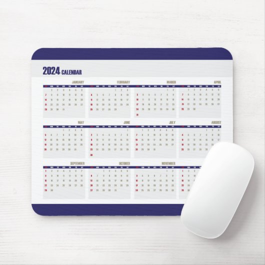 Tapis De Souris Calendrier 2024 Simple Entreprise Blue Mousepad (Avec souris)