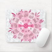 Tapis De Souris Calendrier 2024 Unique Boho rond Plutôt Rose Fleur (Avec souris)