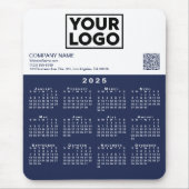 Tapis De Souris Calendrier 2025 Business Logo QR Code Marine Blanc (Devant)