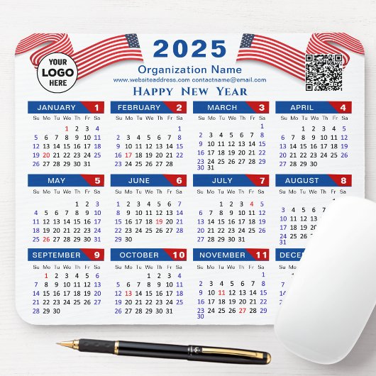 Tapis De Souris Calendrier 2025 Business Logo US Patriotic Blue Re