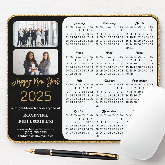 Tapis De Souris Calendrier 2025 Business Photo Elegant Gold Partie