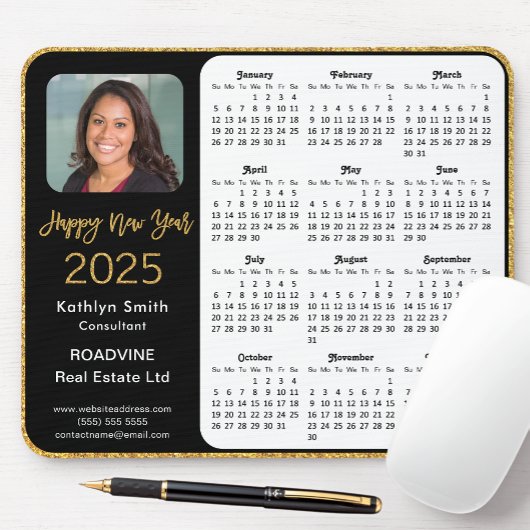 Tapis De Souris Calendrier 2025 Business Photo Elegant Gold Partie