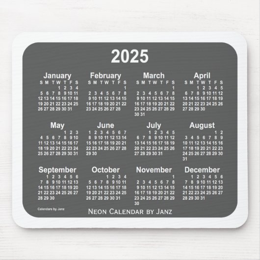 Tapis De Souris Calendrier 2025 du charbon blanc par Janz (Devant)