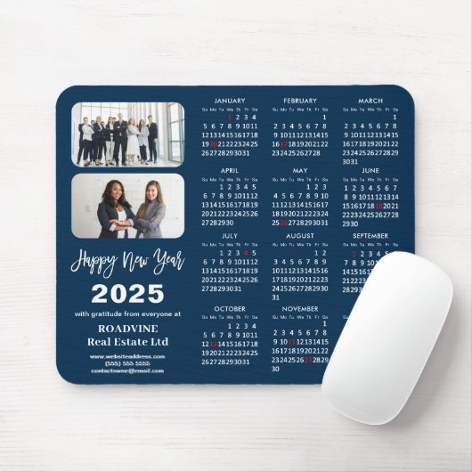 Tapis De Souris Calendrier 2025 Entreprise 2 Photo Moderne Bleu Si (Avec souris)