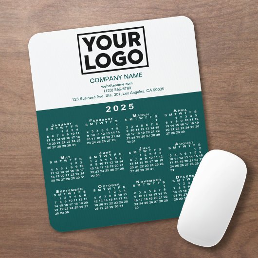 Tapis De Souris Calendrier 2025 Entreprise Logo et texte Turquoise