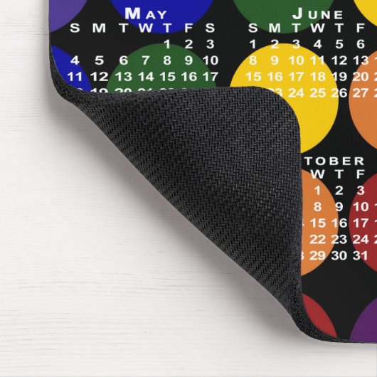 Tapis De Souris Calendrier 2025 LGBTQ Pois arc-en-ciel en noir (Coin)