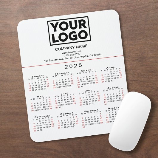 Tapis De Souris Calendrier 2025 - Logo d'entreprise et texte en bl