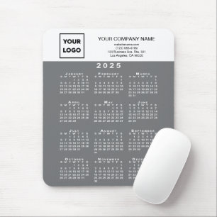Tapis De Souris Calendrier 2025 - Logo d'entreprise et texte gris 