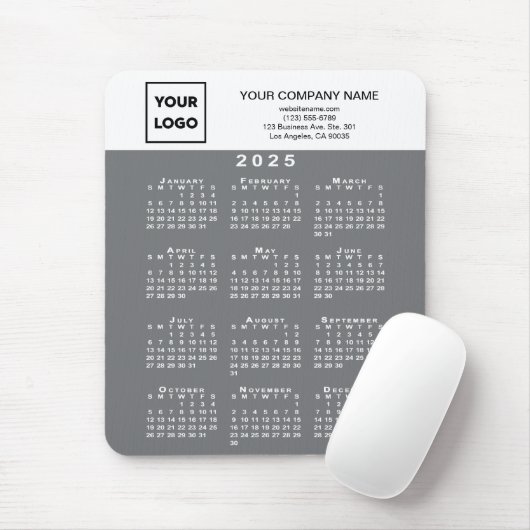 Tapis De Souris Calendrier 2025 - Logo d'entreprise et texte gris  (Avec souris)