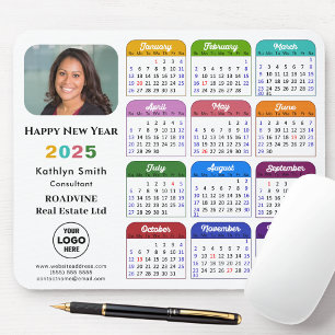 Tapis De Souris Calendrier 2025 Logo d'entreprise minimaliste colo