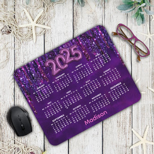 Tapis De Souris Calendrier 2025 mou Purple Unicorn Glitter Drips